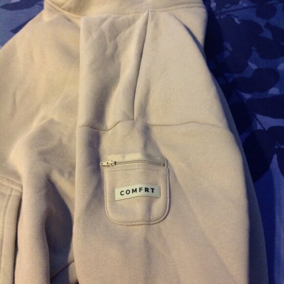 Comfrt Beige Hoodie Sweatshirt Jogger Sweatpants Pants w/ Sleeve Pockets L - Picture 9 of 12